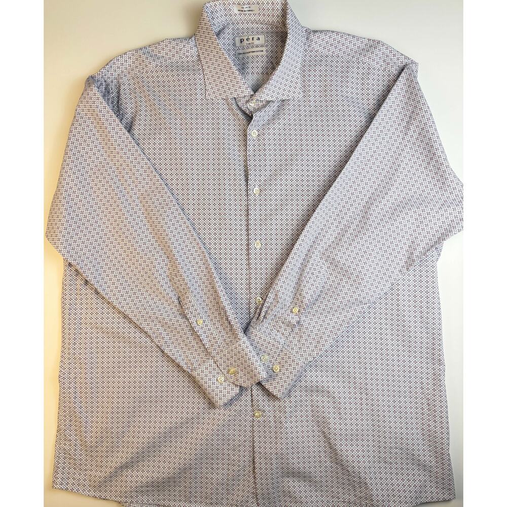 Pera Trim Fit Mens Dress Shirt 18 34/35 Geometric Print Button Up